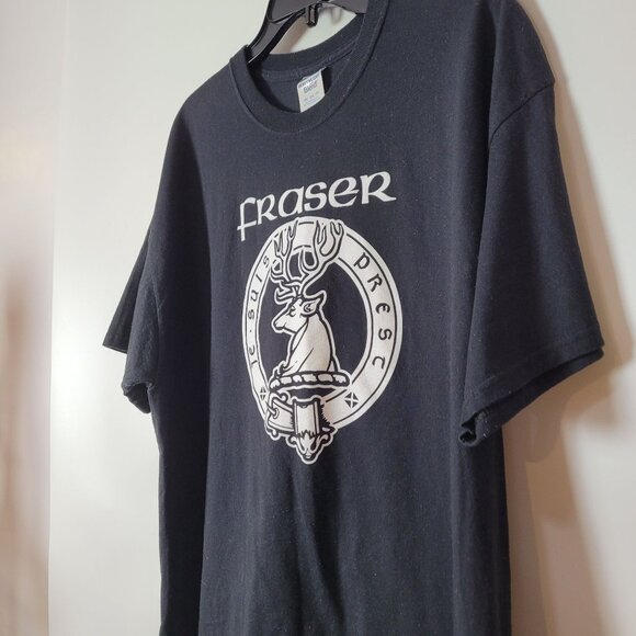 Fraser Clan Je Suis Prest Stag Crest Black T-Shirt 2XL Heavyweight Jerzees Cotto - Picture 4 of 8